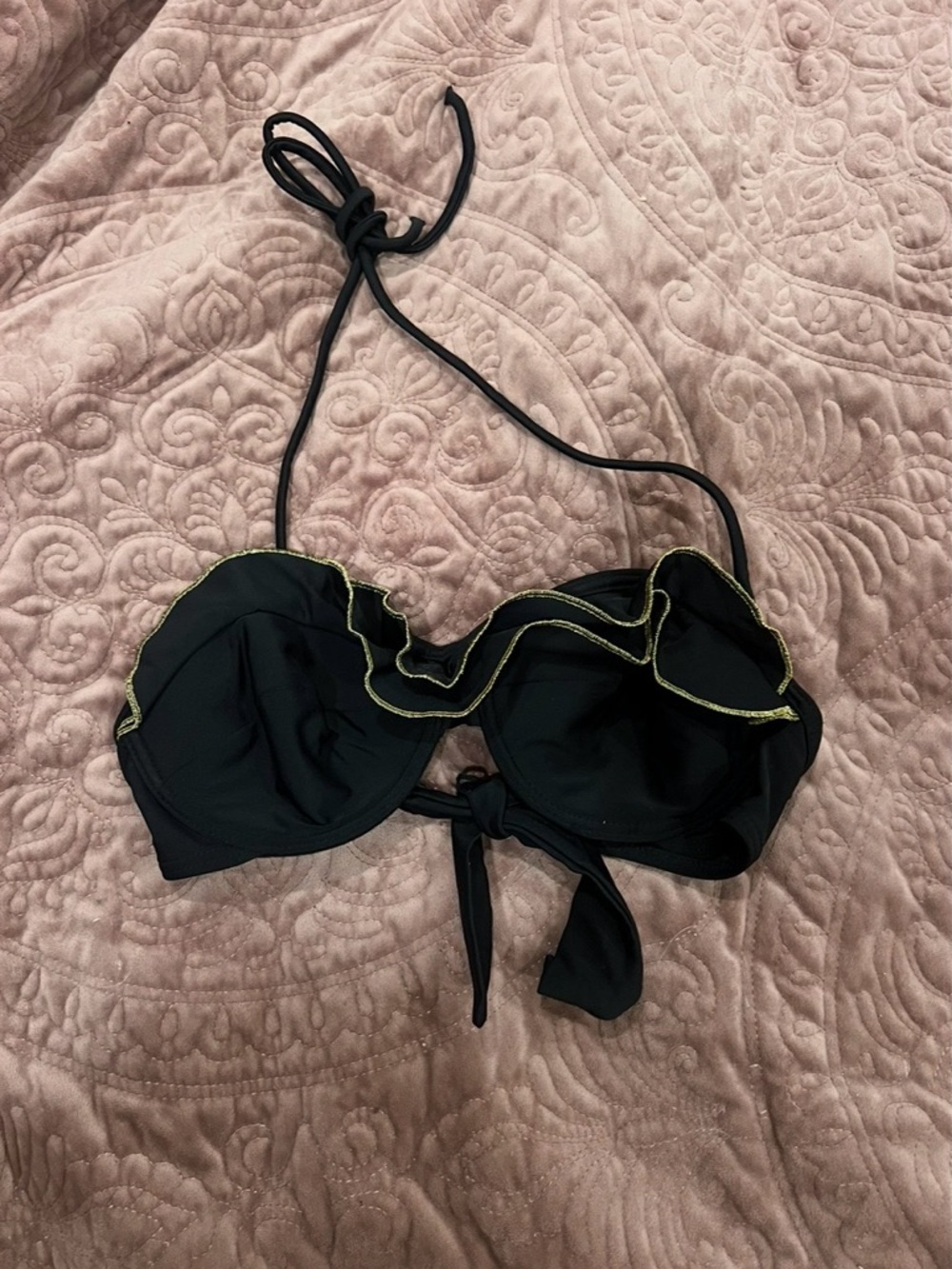 Target Black Ruffle Bikini Top with Gold Trim